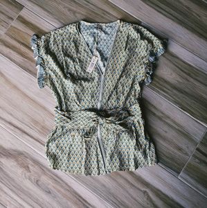 NWT Max Studio Teal Gold Ruffled Flowy Blouse Top